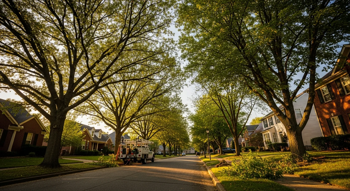 Residential street in Bowling Green, KY with well-maintained homes and tree-lined sidewalks.